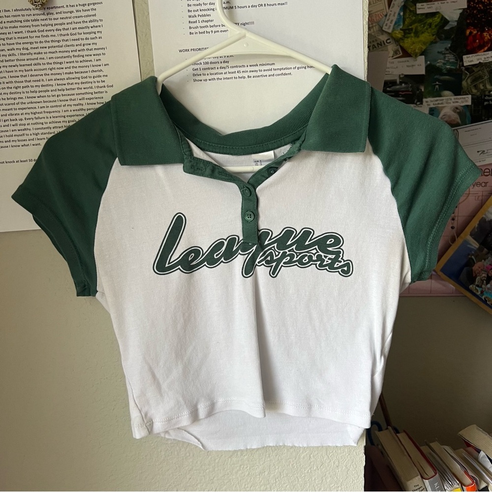 Green and White Polo cropped Shirt